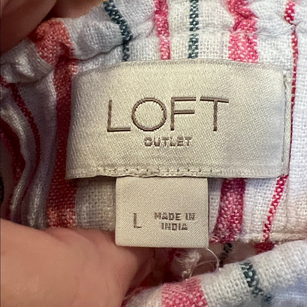 LOFT Pink and White Linen Blend Sherbet Striped Women's Bermuda Shorts Sz L - Picture 4 of 6